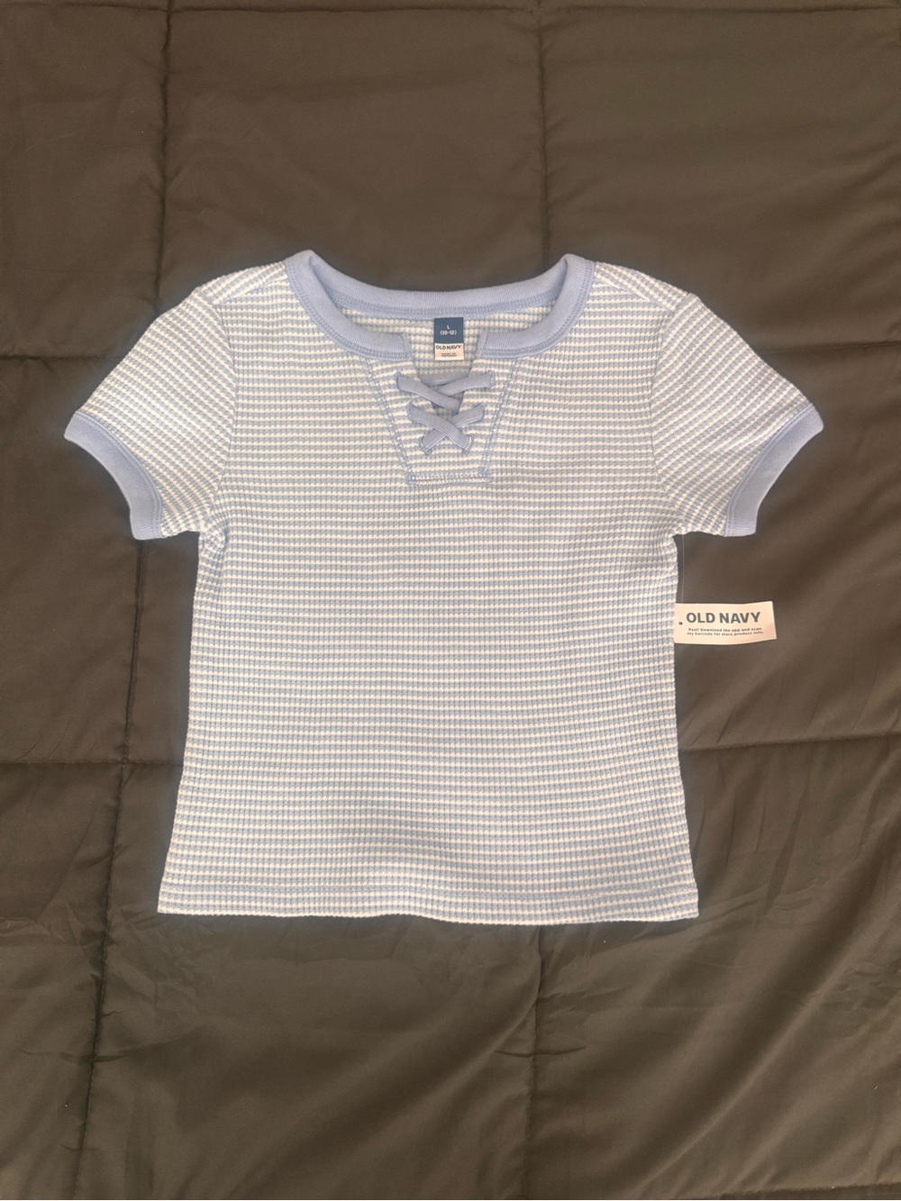 Old Navy Light Blue Lace-Up Ribbed Short Sleeve Tee